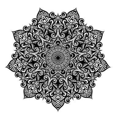 Siyah ve beyaz yuvarlak daire dantel desen mandala. Vektör çizim.