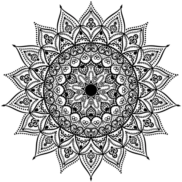 黑色和白色圆形圈花边图案曼荼罗。矢量图. — 图库矢量图片