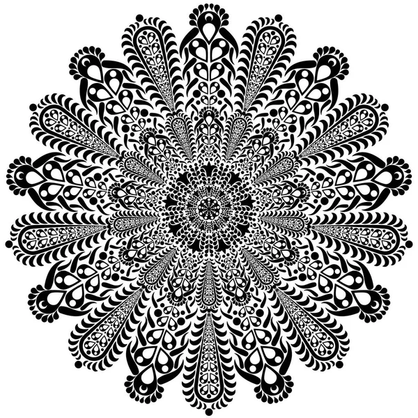 Black and white round circle lace pattern mandala. Vector illustration. — Stock Vector