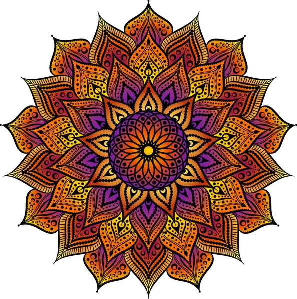 Ornamento redondo geométrico mandala, motivo indio árabe étnico tribal, ocho puntiagudos patrón floral abstracto circular. Elemento de diseño vectorial decorativo dibujado a mano — Archivo Imágenes Vectoriales