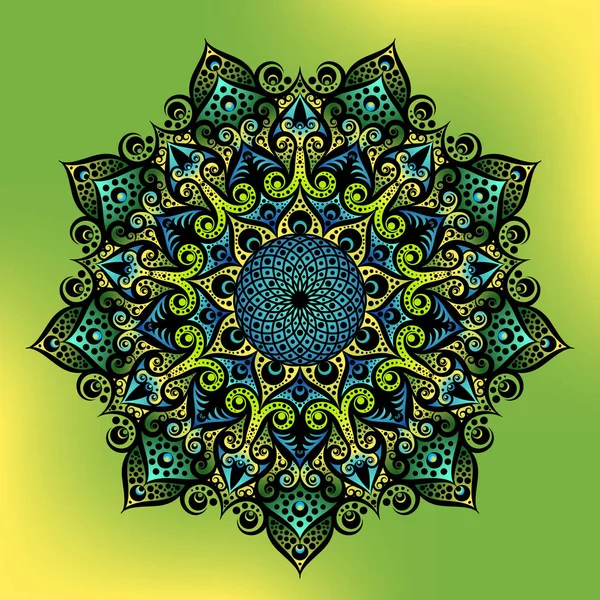 Mandala ornamento redondo geométrico, motivo árabe étnico tribal indiano, oito pontas padrão floral abstrato circular . —  Vetores de Stock