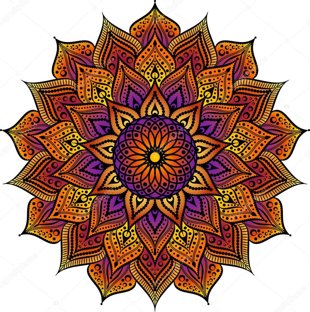 Mandala geometric round ornament, tribal ethnic arabic Indian motif, eight pointed circular abstract floral pattern. Hand drawn decorative vector design element