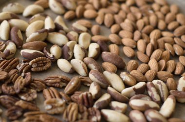 Karışık fındıkların arka planı - cevizler, bademler, brasil fındıkları