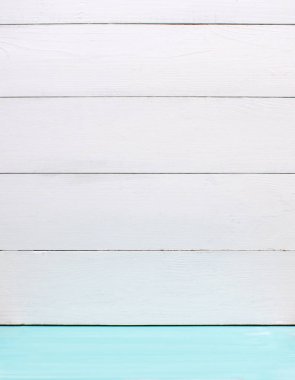 Empty background wood wall and turquoise, blue floor. White wooden wall on green mint floor interior. 3D rendering.