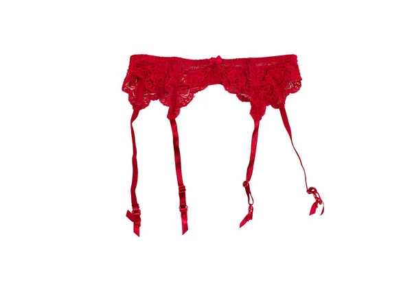 Rött Sexigt Öppet Bälte Med Satinband För Strumpor Underkläder Röd — Stockfoto