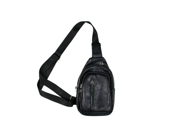 Unisex Black Leather Bag Backpack Pocket Zippers Isolated White Background — Stock Photo, Image