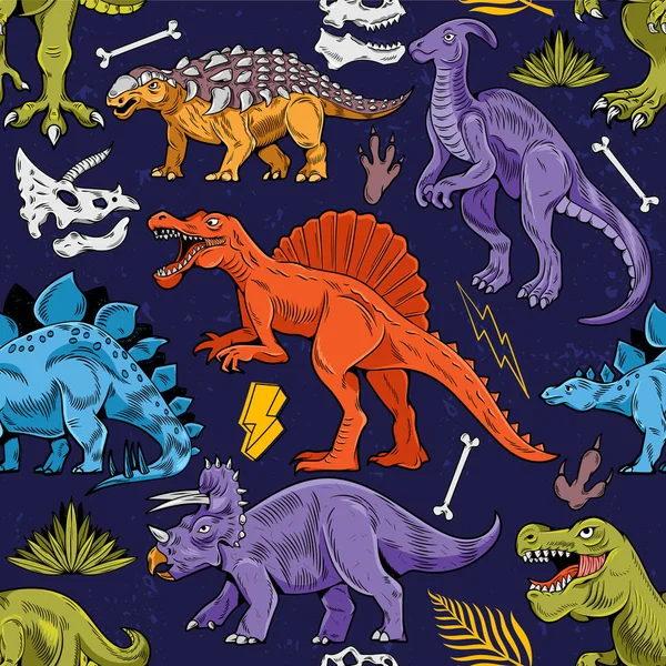 Dinossauros sem costura padrão de design de moda — Vetor de Stock