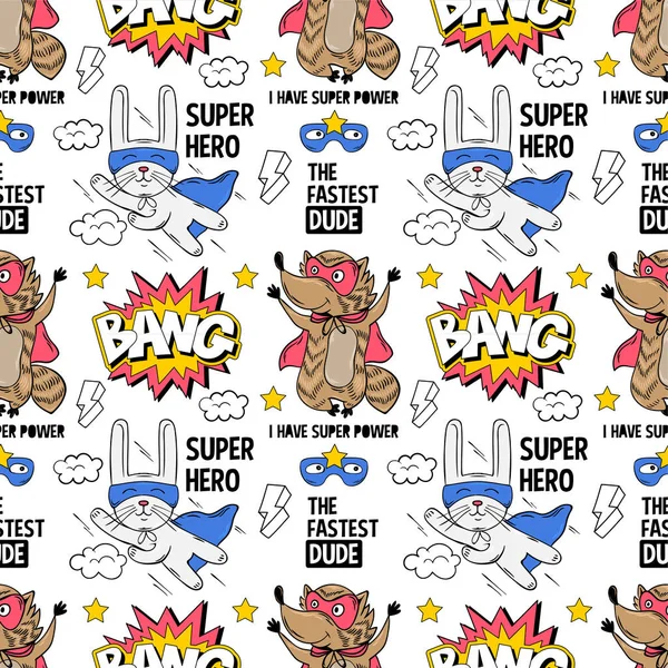 Superhero seamless pattern print design — 스톡 벡터