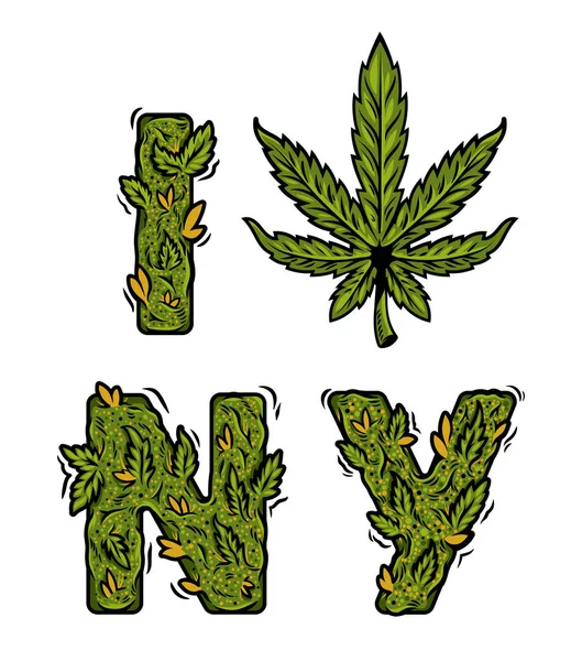 Lettering design weed inscription I LOVE NY — 스톡 벡터