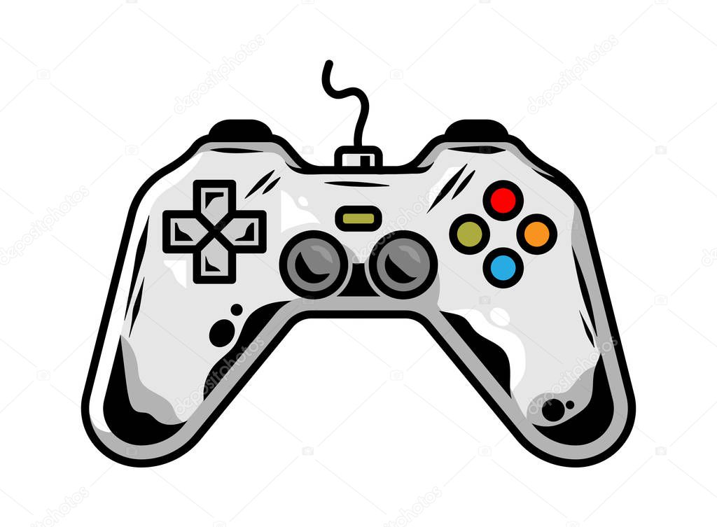 Icon of gamepad for play arcade video game for gamer Custom design vector cartoon illustration with controller for player of geek culture machine toy for control game Print design for apparel sticker