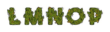 Dekoratif yeşil marihuana mektuplarının bir kısmı.