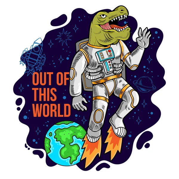 Astronauta dino t rex odlatuje — Wektor stockowy