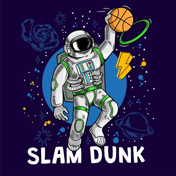 Süper astronot basketbol oynuyor. — Stok Vektör