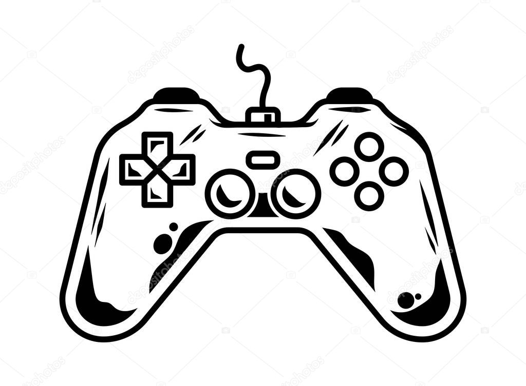 Icon of gamepad for play arcade video game for gamer Custom design vector cartoon illustration with controller for player of geek culture machine toy for control game Print design for apparel sticker