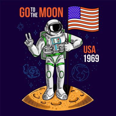 Astronot, Amerikan bayrağını tut