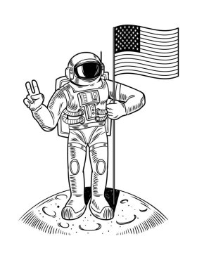 Aydaki Astronot Amerikan bayrağını taşıyor