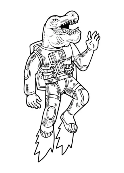 Astronot t rex ruang dino yang terbang ke atas - Stok Vektor