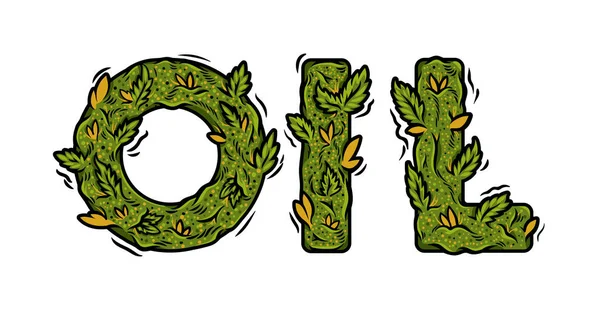 Decorative green marijuana font OIL — 스톡 벡터