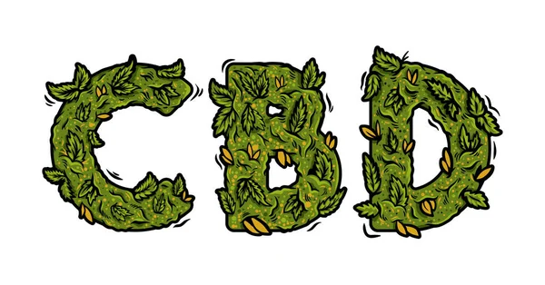 Lettering design weed inscription "CBD" — 스톡 벡터