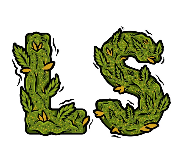 Lettering design weed inscription "LS" — 스톡 벡터