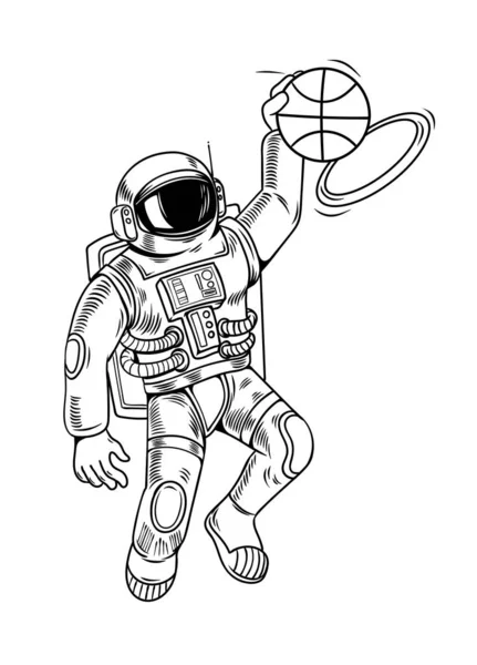 Astronauta kosmonauta, które grają w koszykówkę — Wektor stockowy
