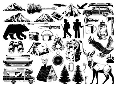 Vintage açık hava eğlence elemanları koleksiyonu seti