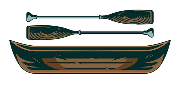 Vintage canoa in legno la barca con un paio di remi — Vettoriale Stock