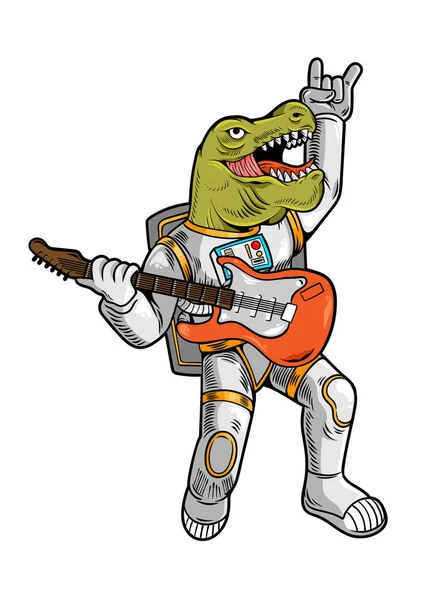 Tyranozaur gwiazda rocka grać na gitarze — Wektor stockowy