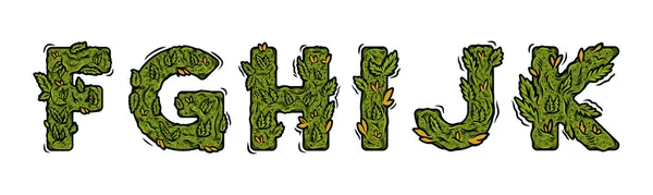 Una parte di lettere decorative di marijuana verde dall'alfabeto — Vettoriale Stock