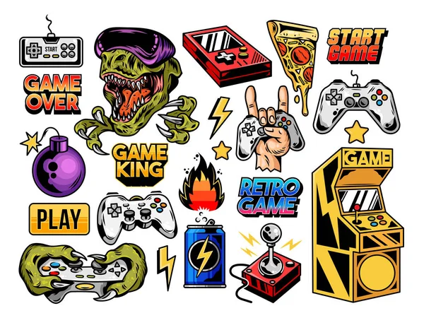Raccolta set di retrò vintage video game geek cultura — Vettoriale Stock