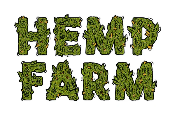 Inscrição de ervas daninhas design lettering "HEMP FARM " —  Vetores de Stock