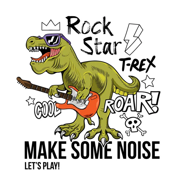 T-rex rock yıldızı baskı tasarımı