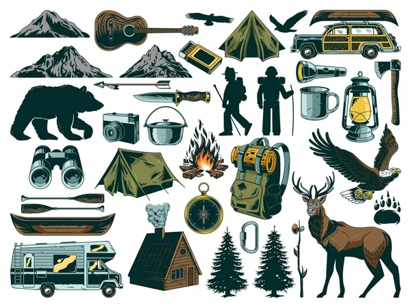 Vintage açık hava eğlence elemanları koleksiyonu seti