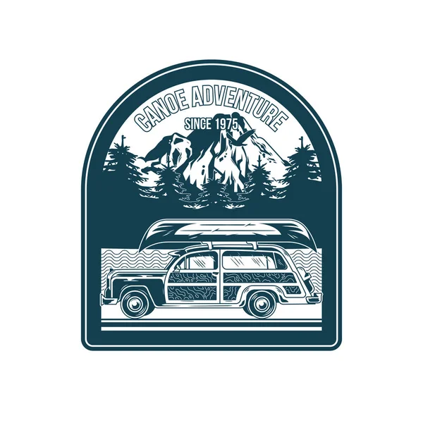 Emblema vintage com carro velho campista — Vetor de Stock