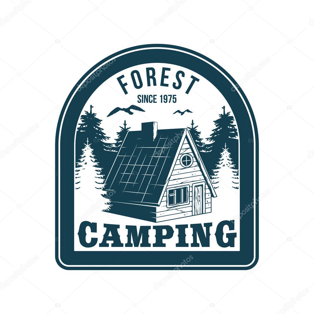 Vintage badge with Wooden forest house