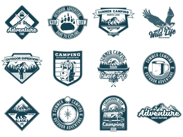 Conjunto de colección de insignias de viaje vintage camping — Vector de stock