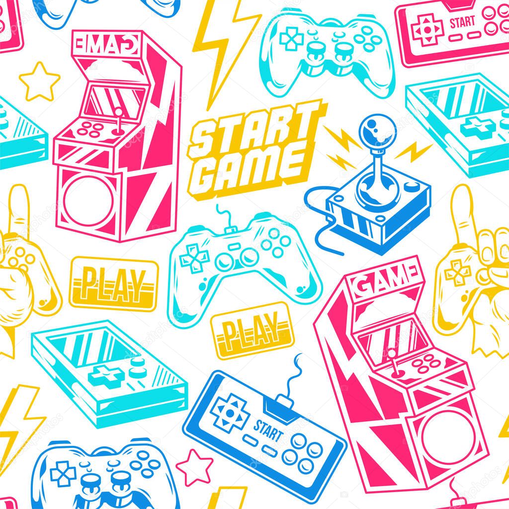 Seamless pattern with gamers elements