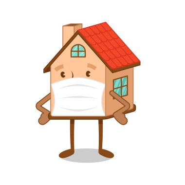 Tıbbi maskeli çizgi film karakteri evi