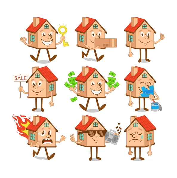 Set collection de maisons de personnages de dessins animés Graphismes Vectoriels