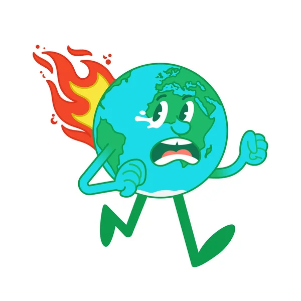 불꽃 속의 지구의 만화 주인공 — 스톡 벡터
