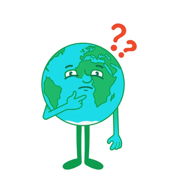 질문이 있는 지구의 만화 캐릭터 — 스톡 벡터