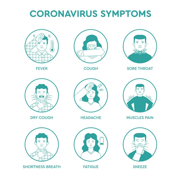 コロナウイルスの症状セットのアイコン — ストックベクタ