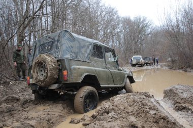 Ormandaki jeeping. Krasnodarskiy Kray, Gelendzhik, Rusya Federasyonu