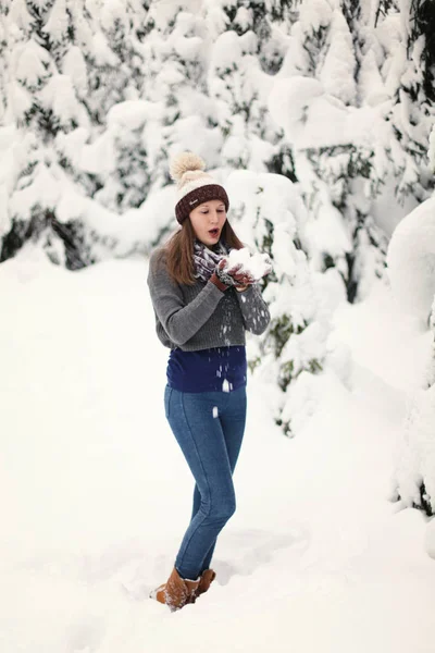 Fille Dans Forêt Hiver — Photo