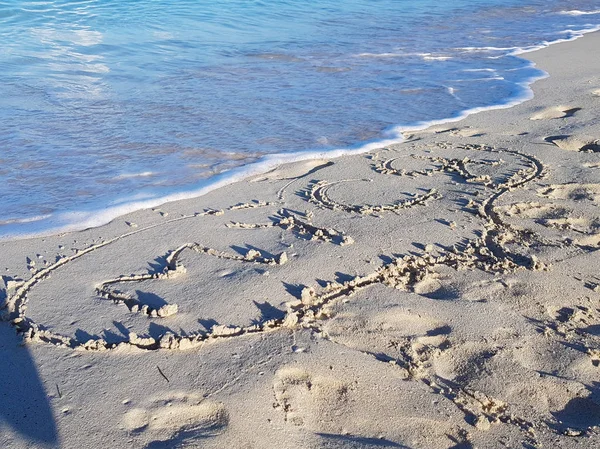 カリブの海の海岸で 浜辺の砂の碑文 — ストック写真