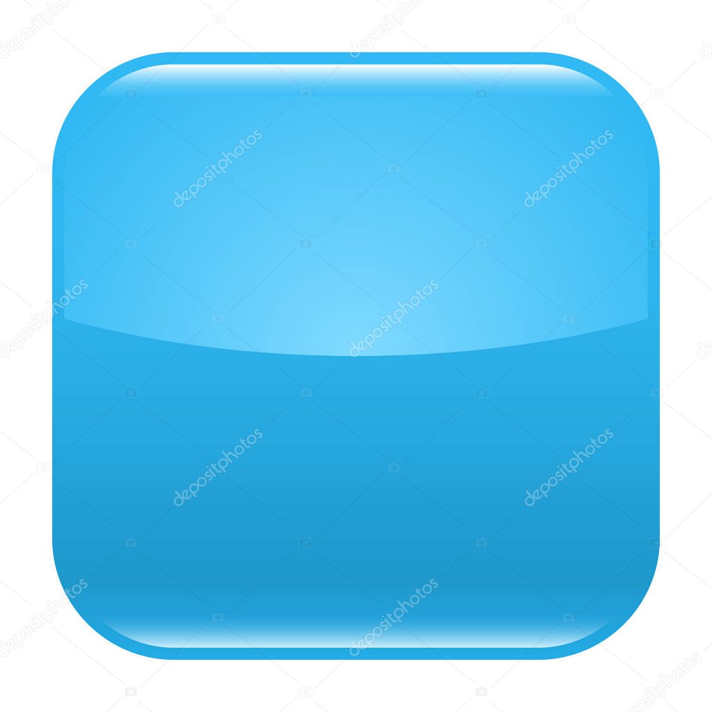 Blue glossy button blank icon square empty shape