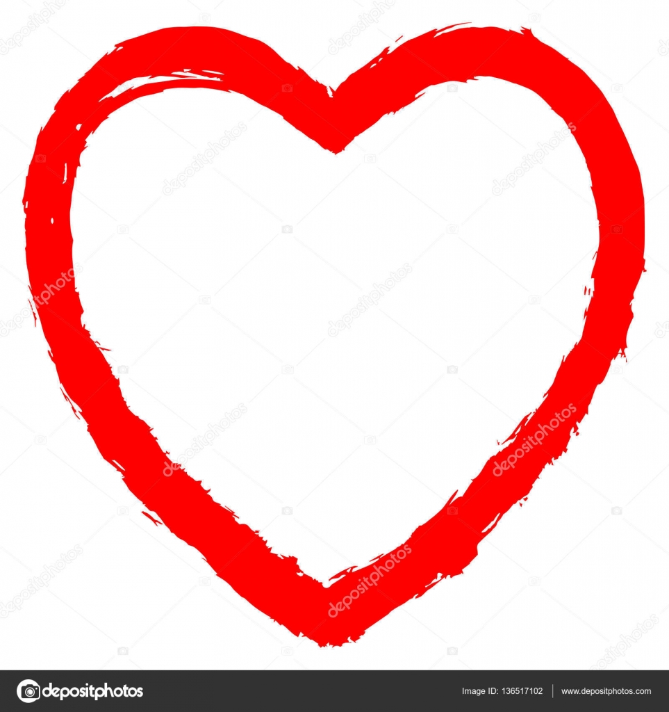 Utilizzarlo in tutti i vostri disegni Contorno di cuore rosso dipinto da pennellate di vernice D inchiostro schizzo disegno creato nella tecnica a mano
