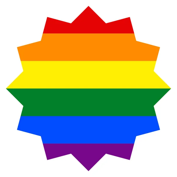 Bandiera arcobaleno in cerchio a forma di stella dodecagonale — Vettoriale Stock
