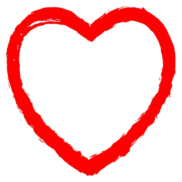 Corazón rojo Contorno Bosquejo Pincelada — Vector de stock