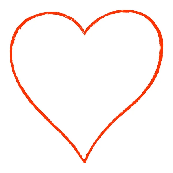 Línea roja del corazón Dibujo contorno — Vector de stock